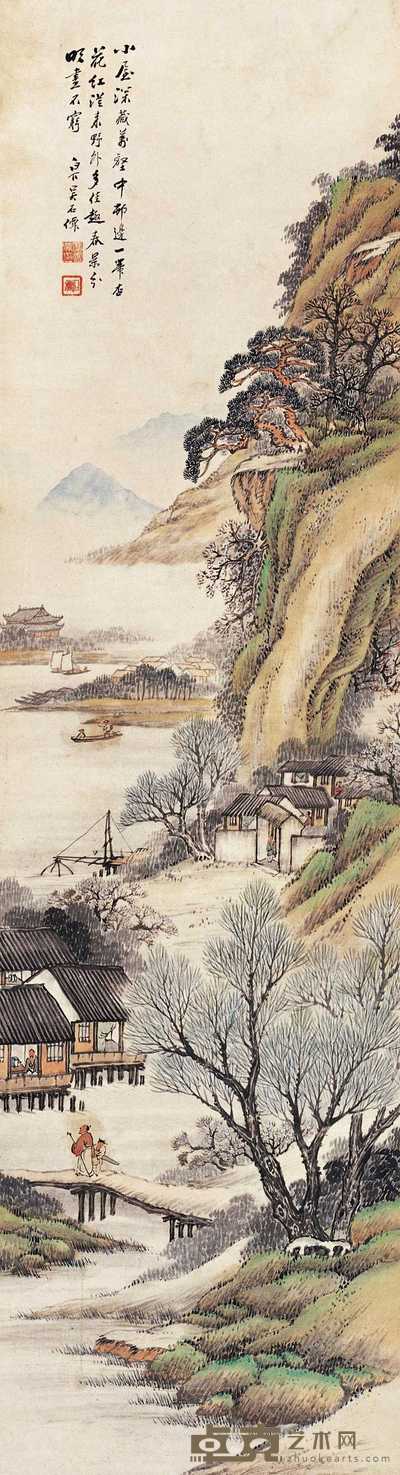 吴庆云 山水人物 立轴　 143.6×39.2cm